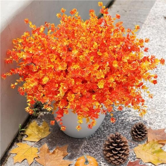 Artificial Fake Mums Fall Flowers Plants for Outdoor Outside Autumn Decor - Picture 3 of 7